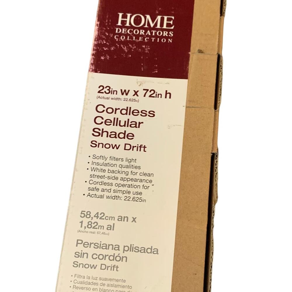 Home Decorators WHITE Cordless Light-Filtering Cellular Window Shades 23" x 72"